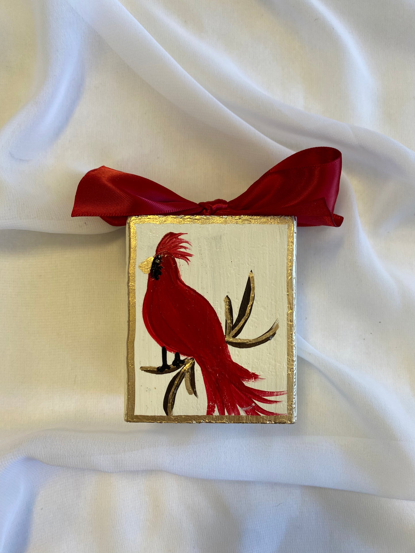 Cardinal Block Painting with Bow