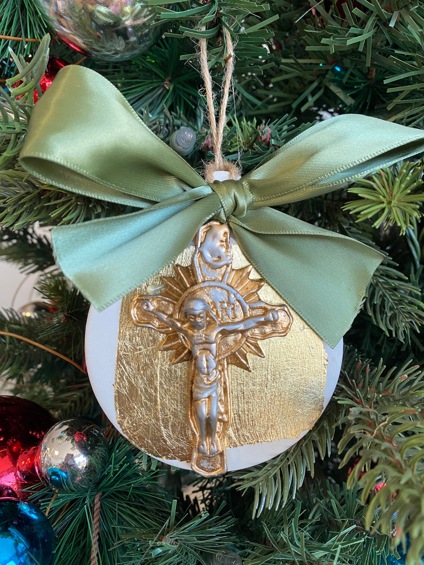 Bone Colored Cross Ornament