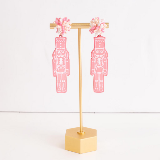 Nutcracker Pom Pom Earrings in Pink