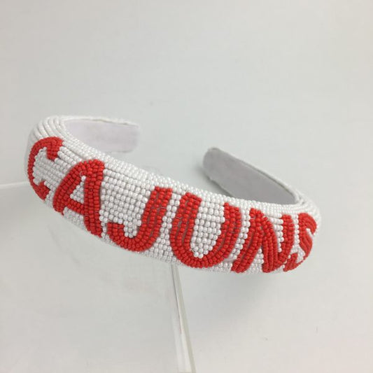 White Beaded Cajuns Headband