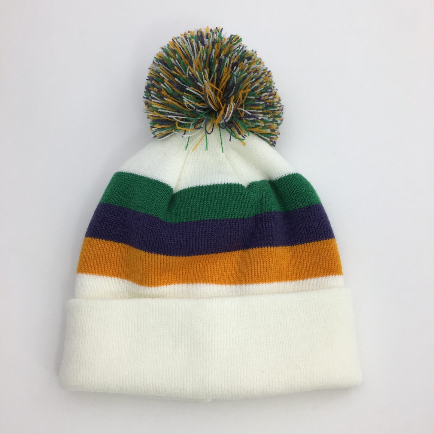 White Mardi Gras Beanie with Pom