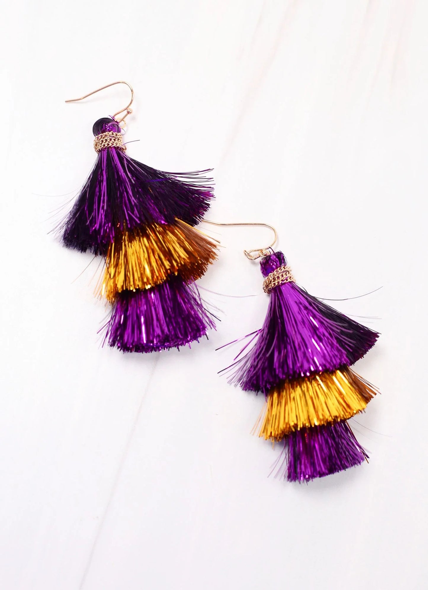 Purple & Gold Tinsel Tassel Earrings