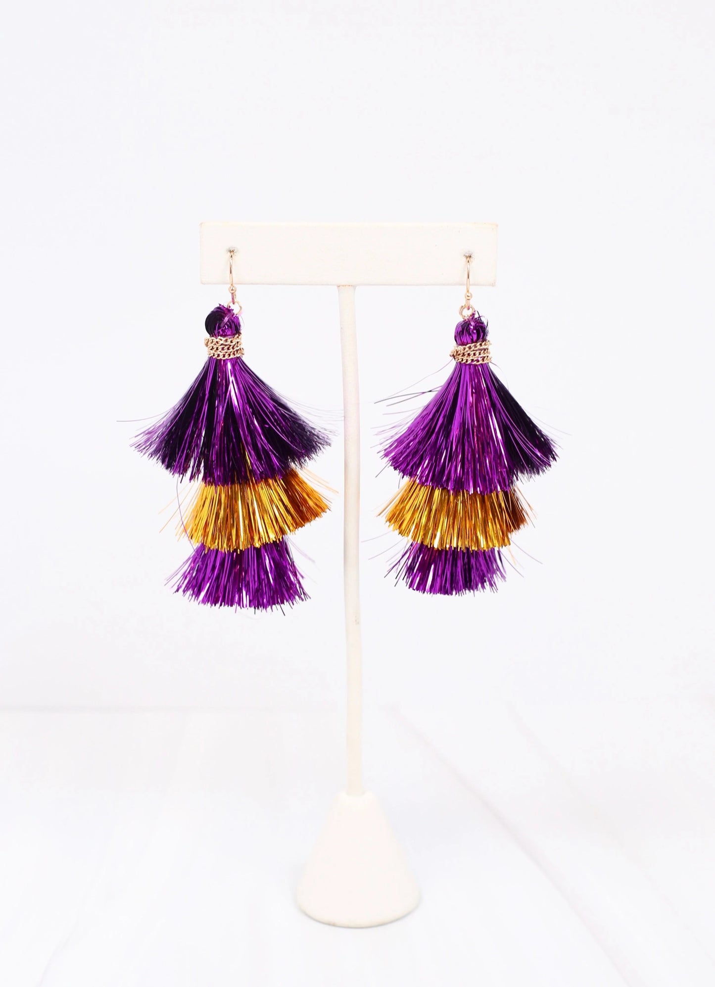 Purple & Gold Tinsel Tassel Earrings