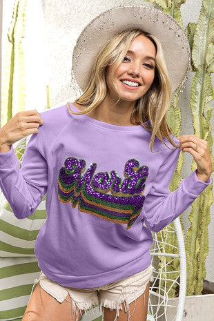 Layered Mardi Sequin Lettering Pullover