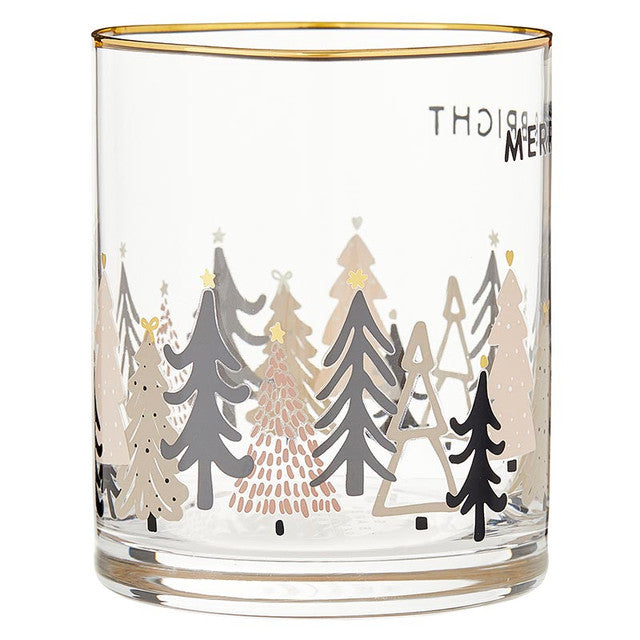 Merry & Bright Gold Rimmed Rocks Glass