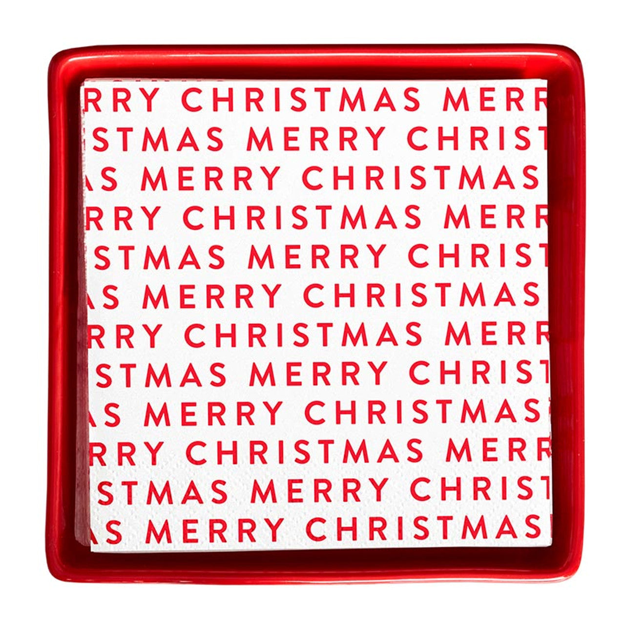 Ceramic Napkin Tray + Napkins - Merry Christmas Repeat