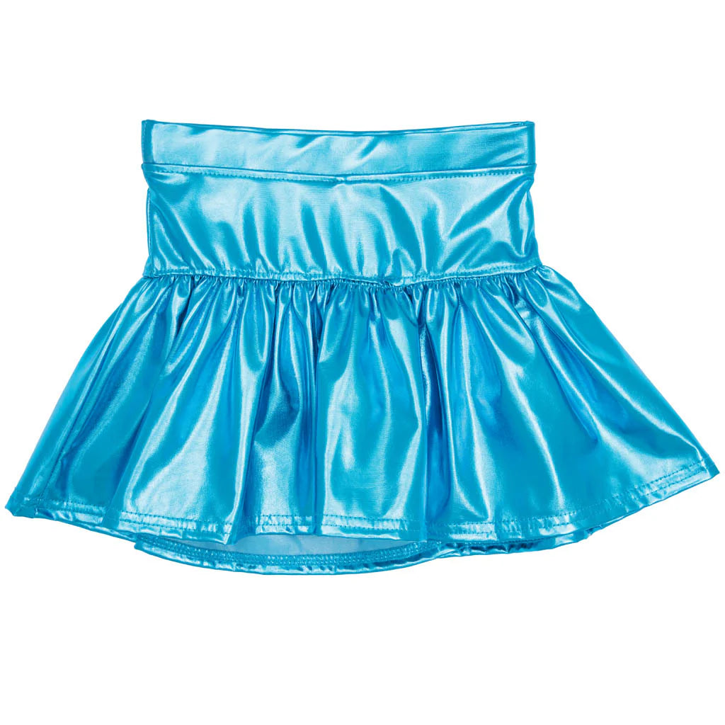 Turquoise Metallic Gathered Skort