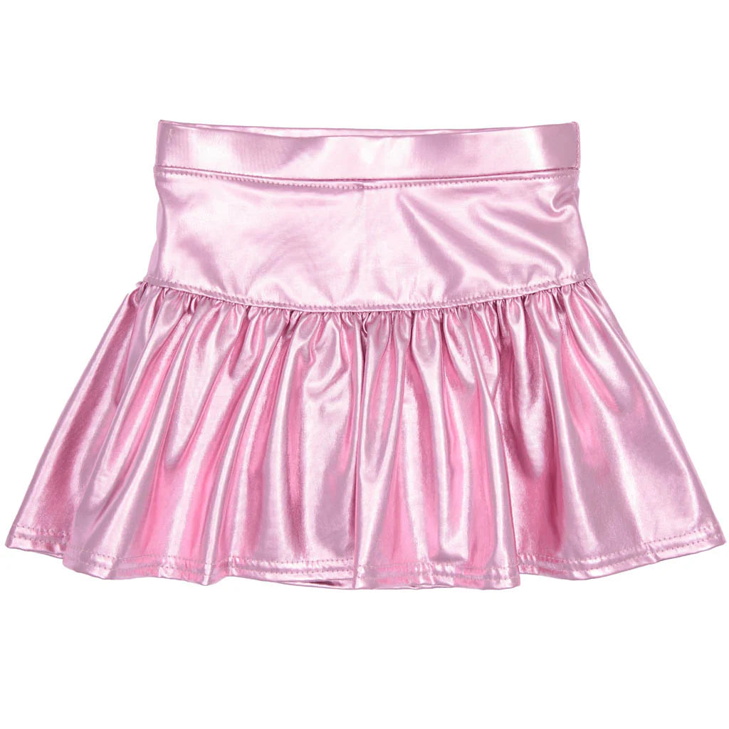 Light Pink Metallic Gathered Skort