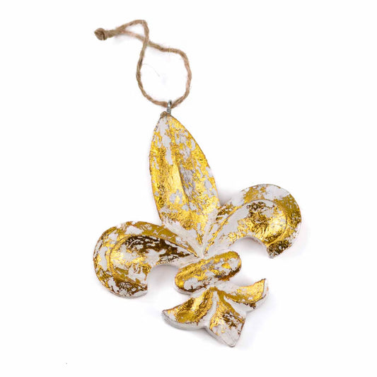 Carved Fleur Ornament in Natural Washed White