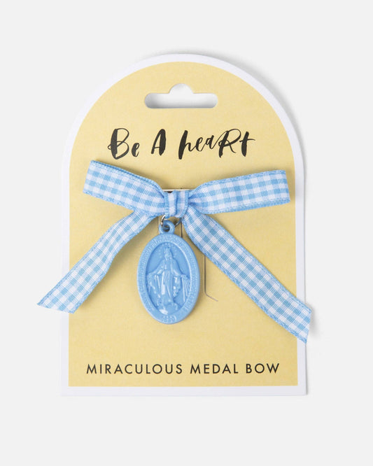 Miraculous Medal Blue Gingham Petite Bow