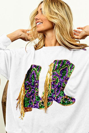 Fringe Mardi Gras Boots with Sequins Pullover