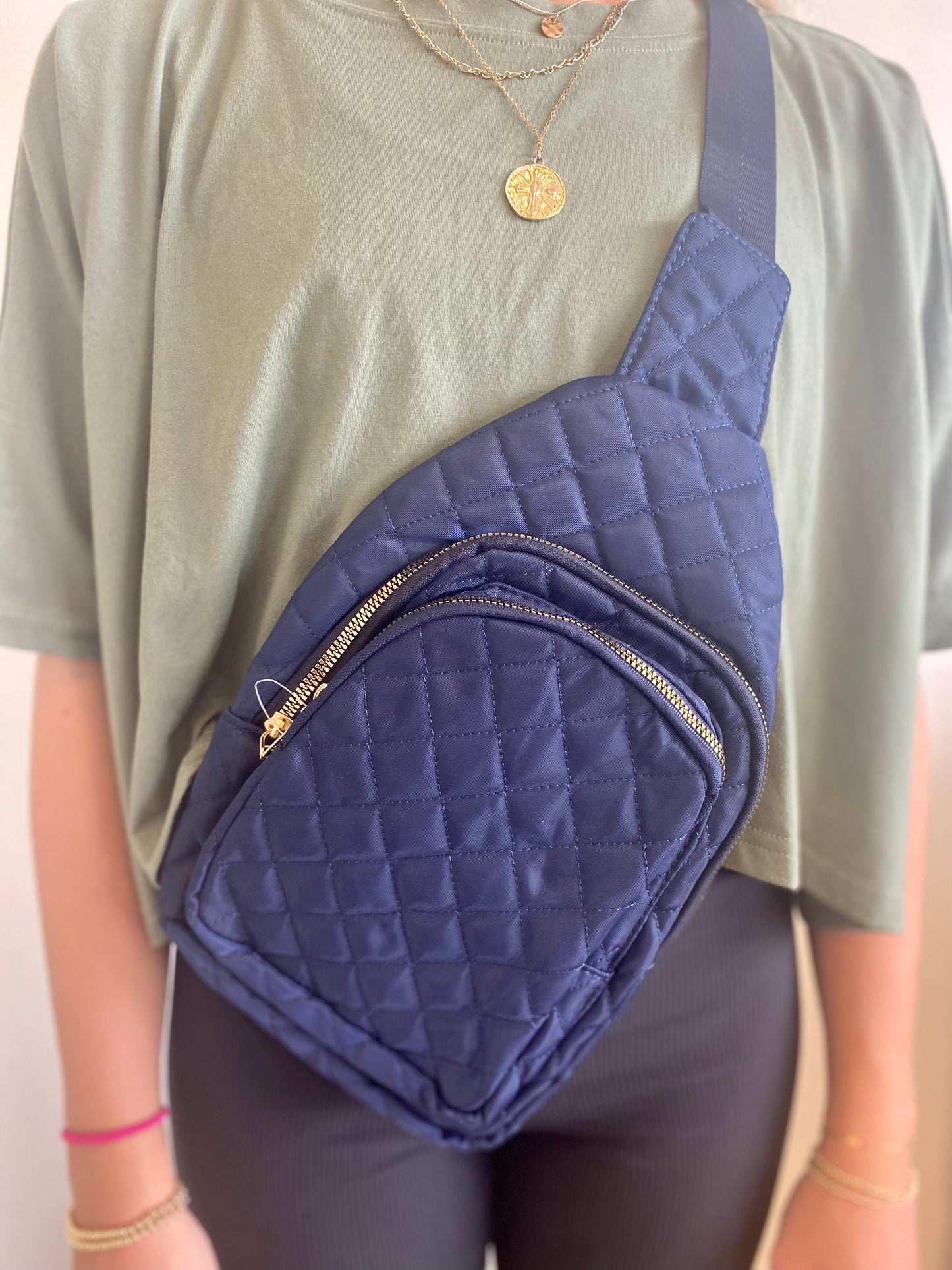 Navy Quilted Sling Bag