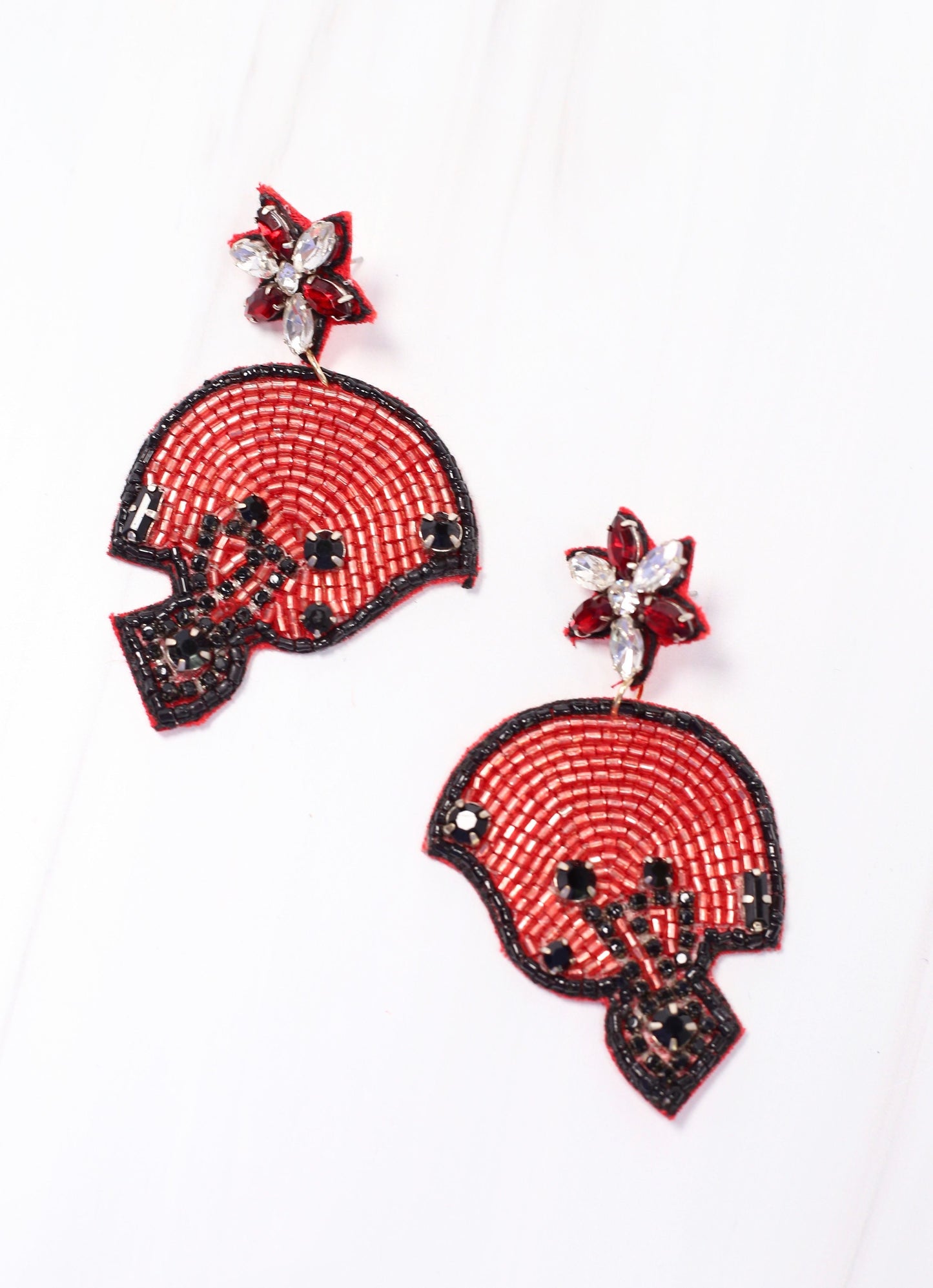 Red & Black Football Helmet Earrings