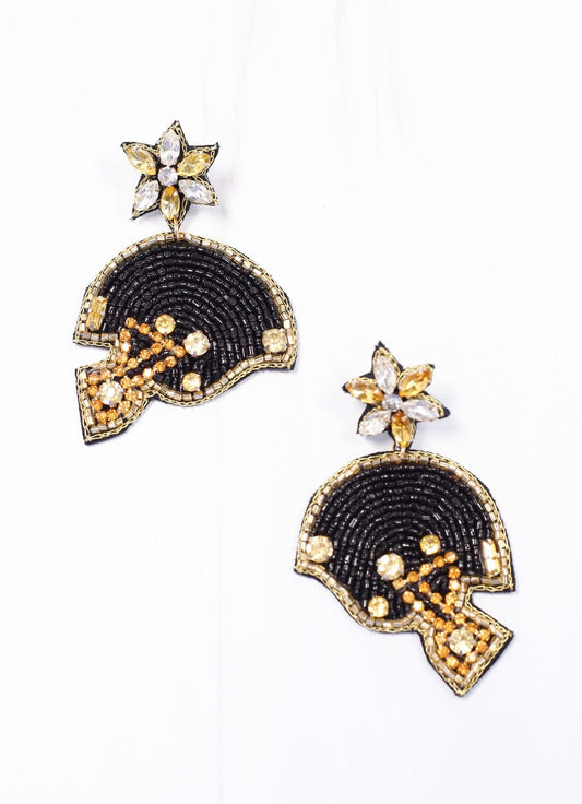 Black & Gold Football Helmet Earrings