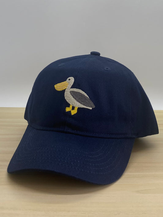 Navy Hat with Embroidered Pelican