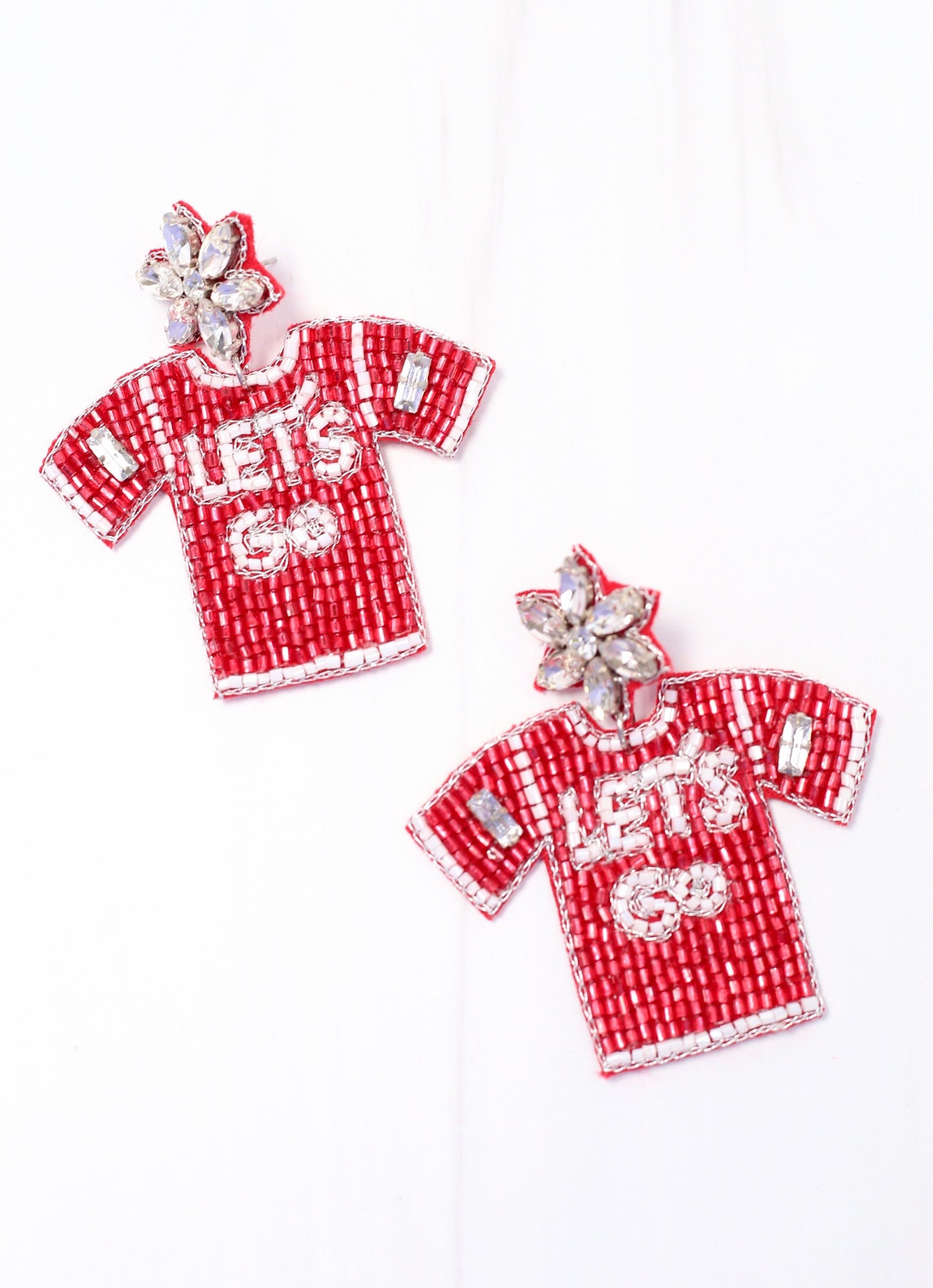 Red & White Let’s Go Jersey Earrings