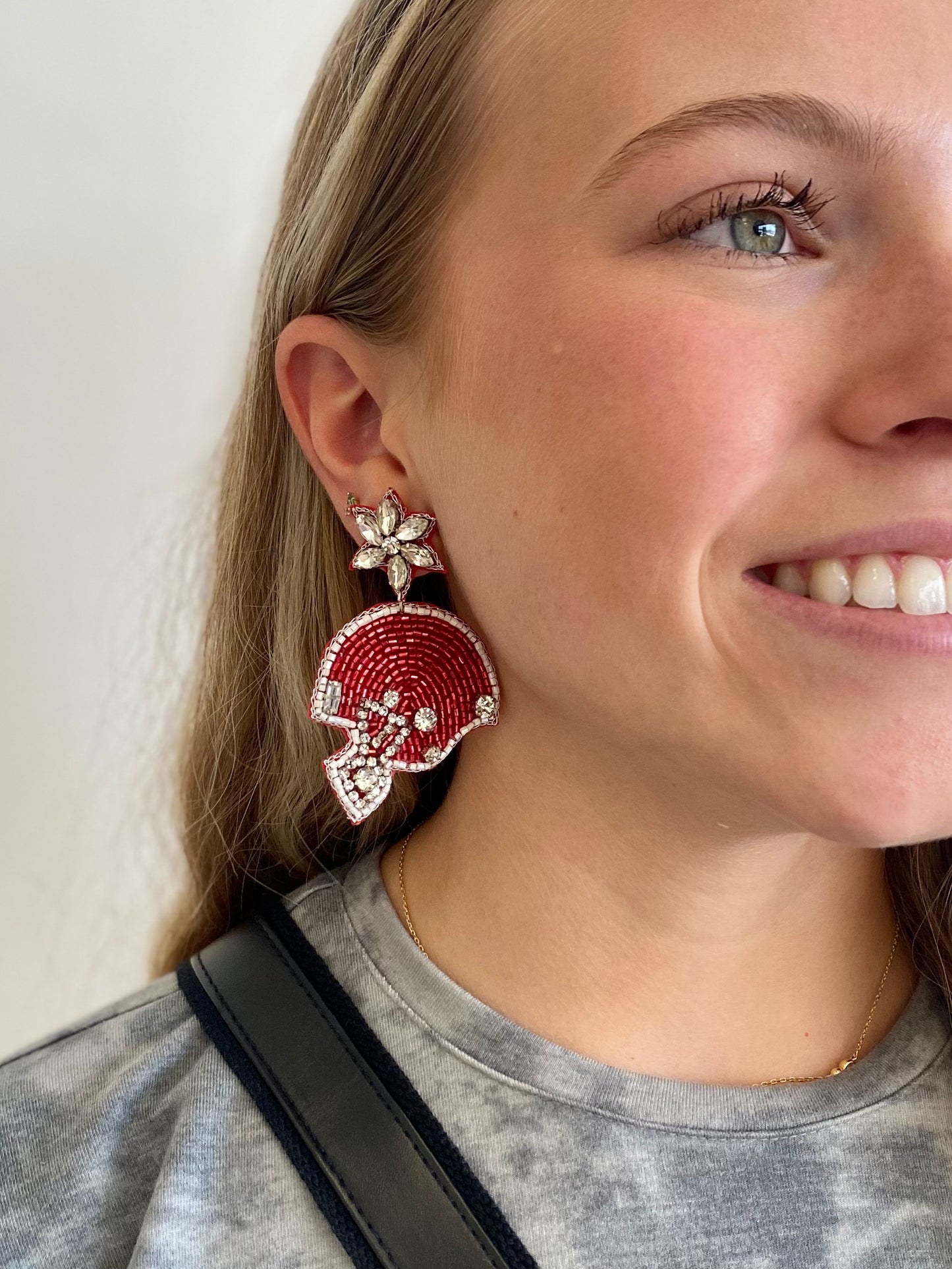 Red & White Football Helmet Earrings