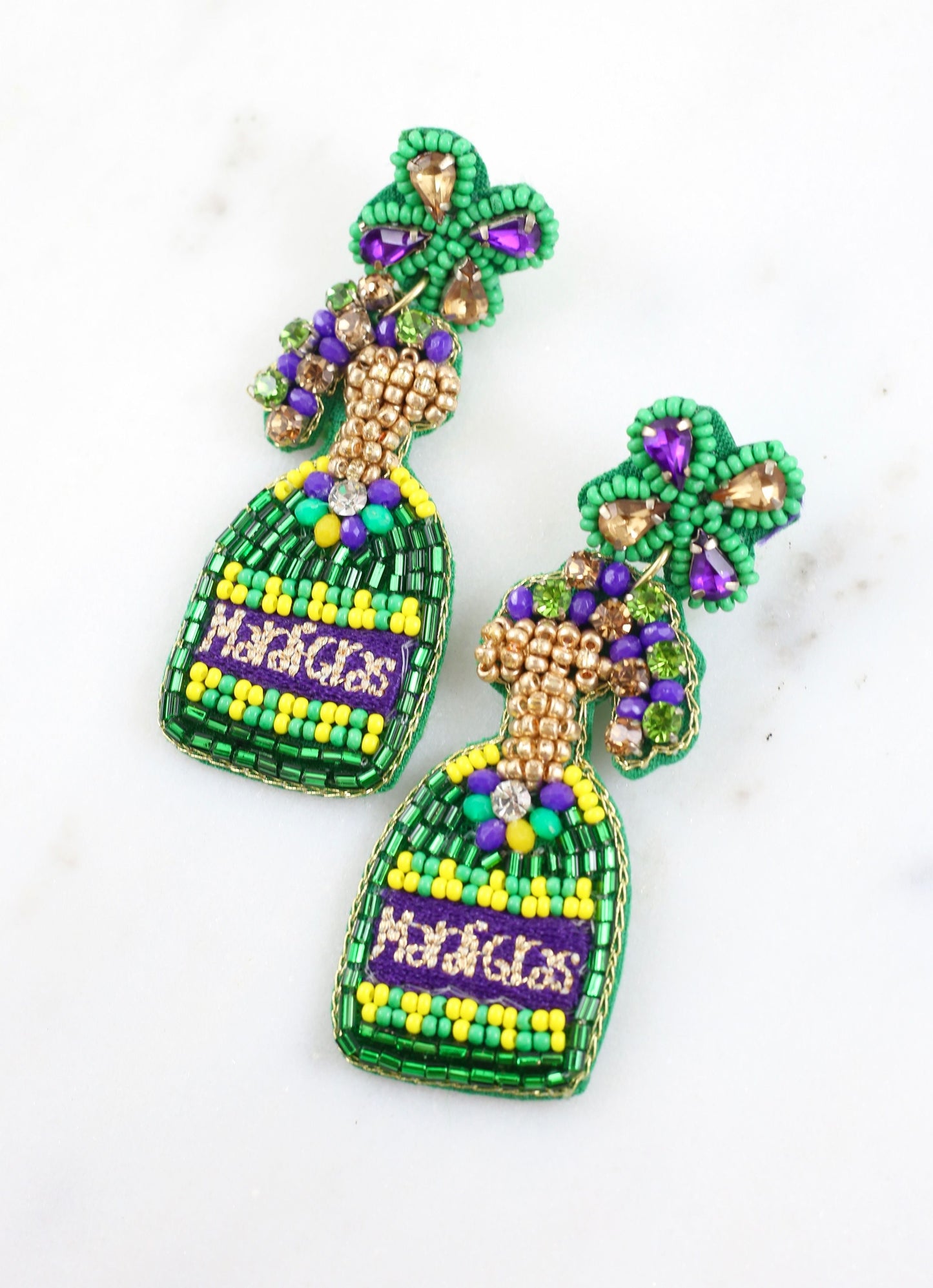 Poppin’ Bottles Mardi Gras Earrings