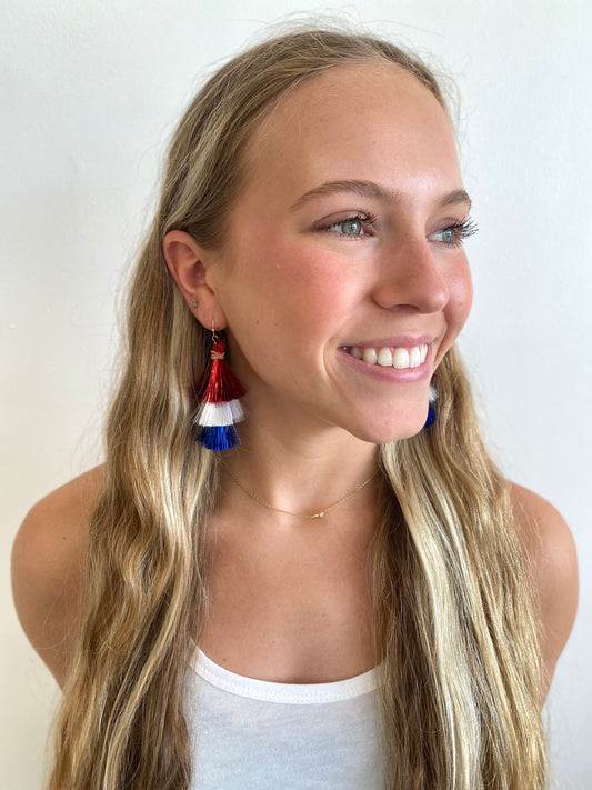 Red, White, and Blue Tinsel Tassel Earrings