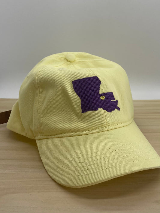 Yellow Hat with Embroidered Purple Louisiana