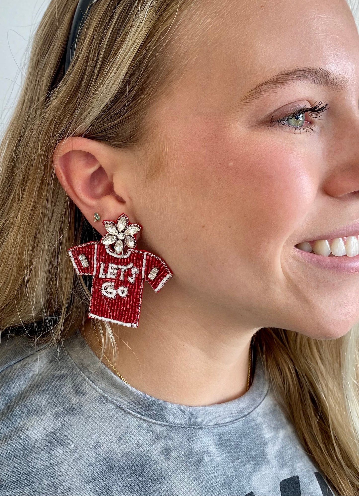 Red & White Let’s Go Jersey Earrings