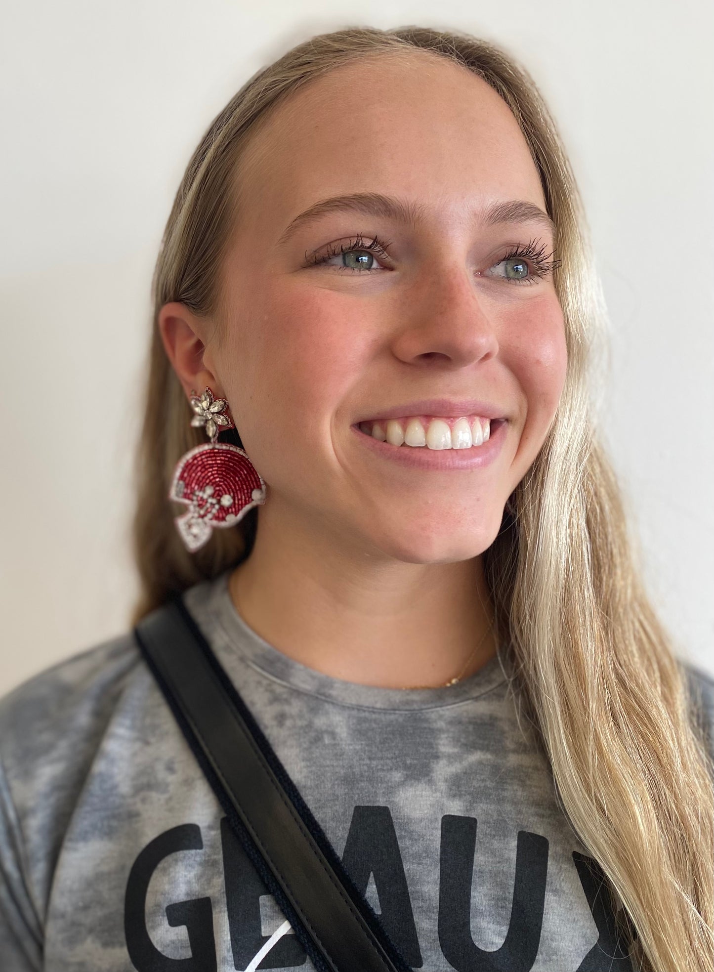 Red & White Football Helmet Earrings