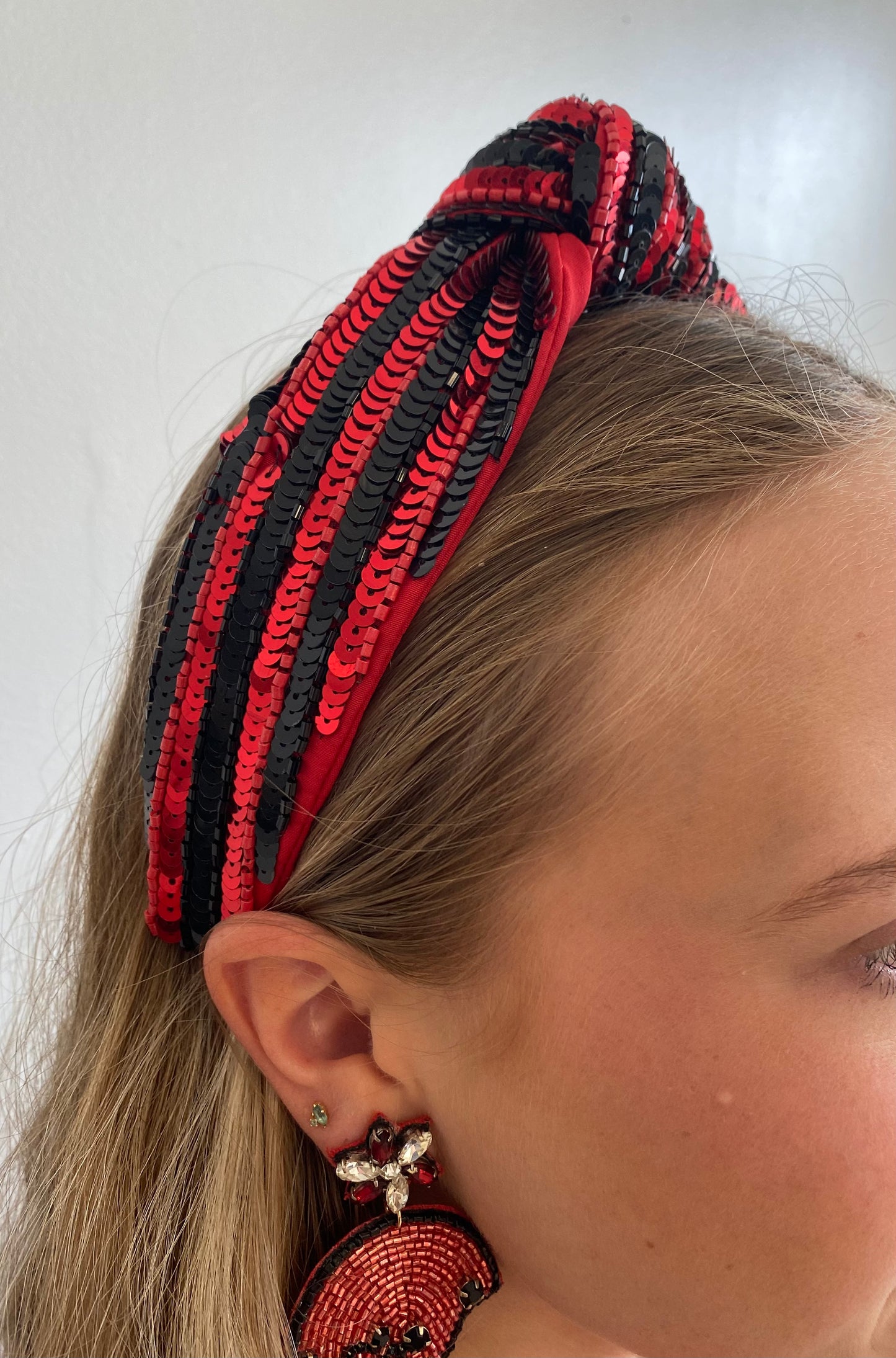 Black & Red Striped Sequin Headband