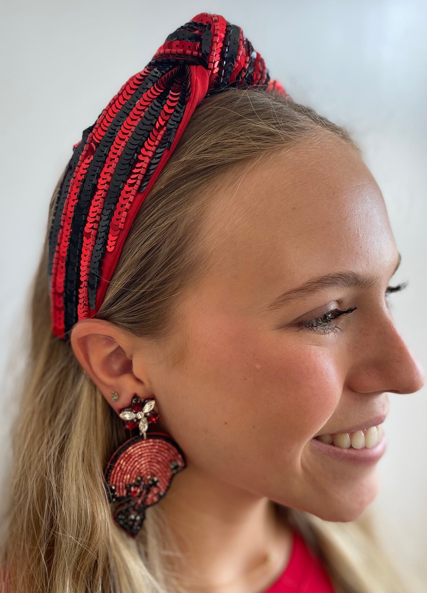 Black & Red Striped Sequin Headband