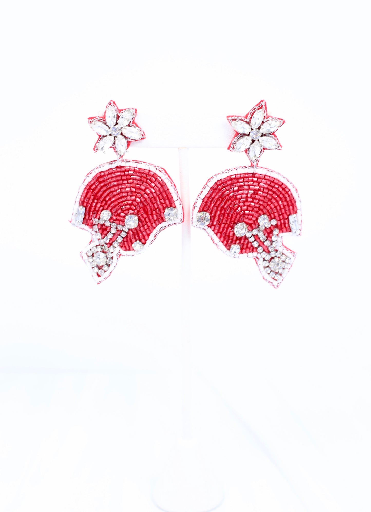 Red & White Football Helmet Earrings