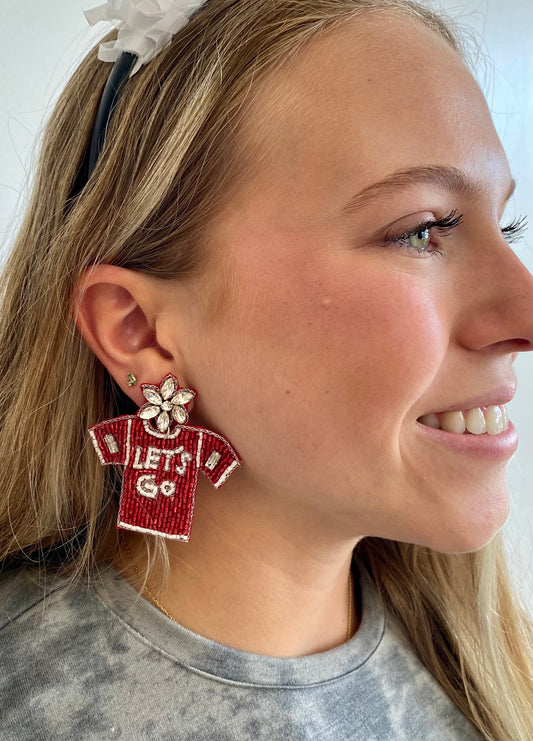 Red & White Let’s Go Jersey Earrings