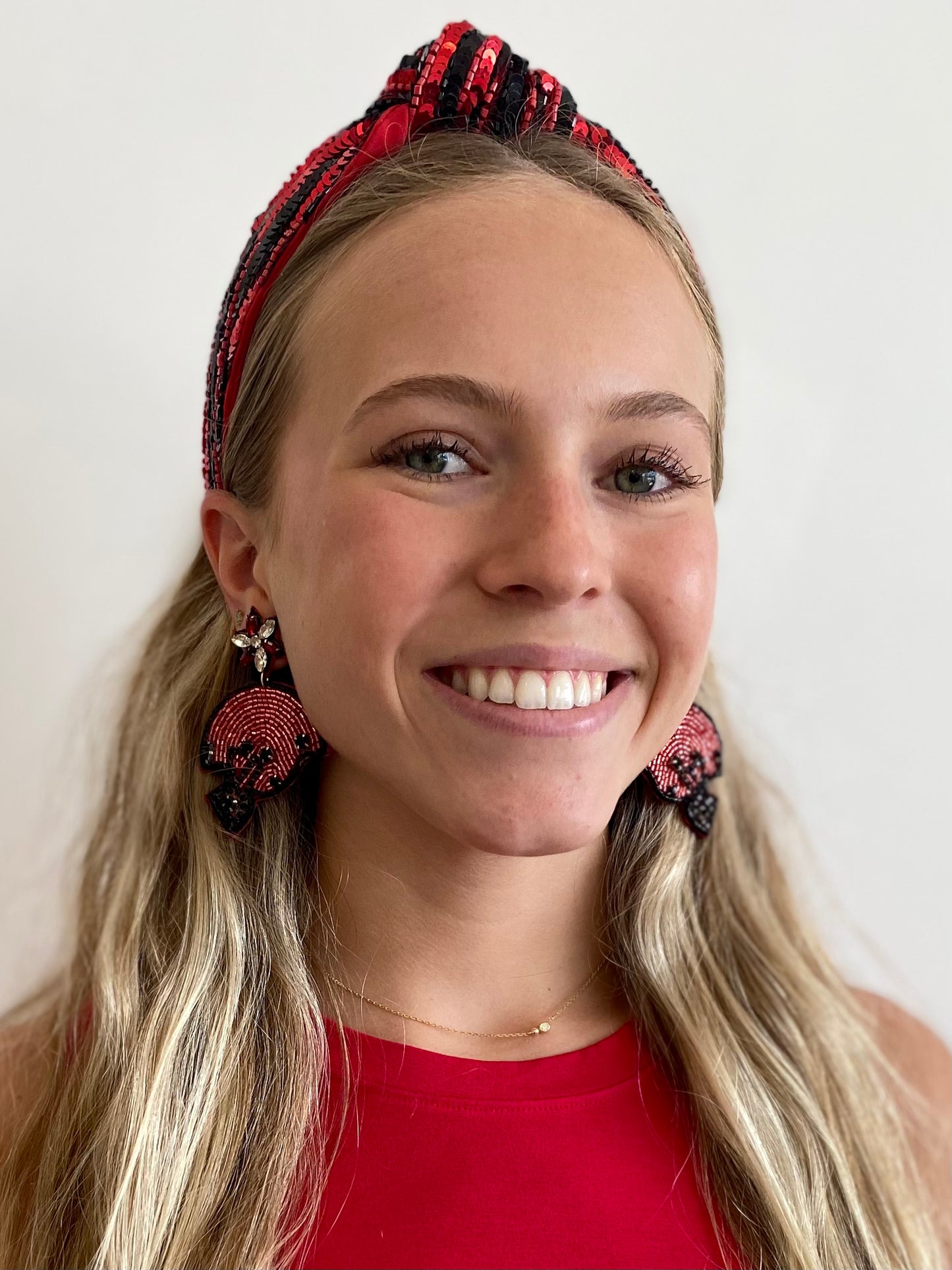 Red & Black Football Helmet Earrings