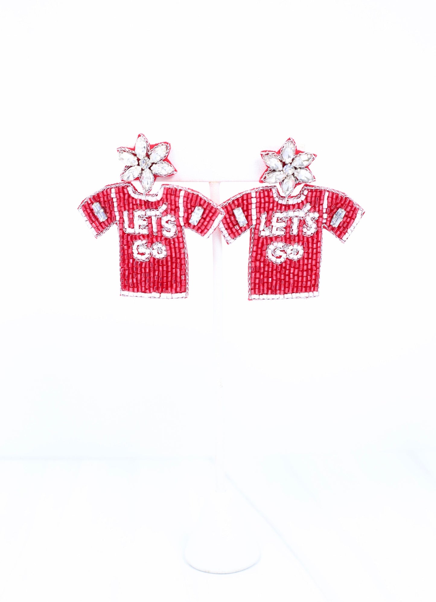 Red & White Let’s Go Jersey Earrings