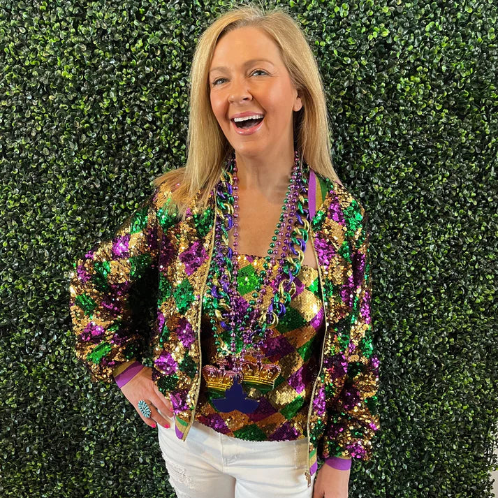 Mardi Gras Flounce Sleeve Sequin Jacket
