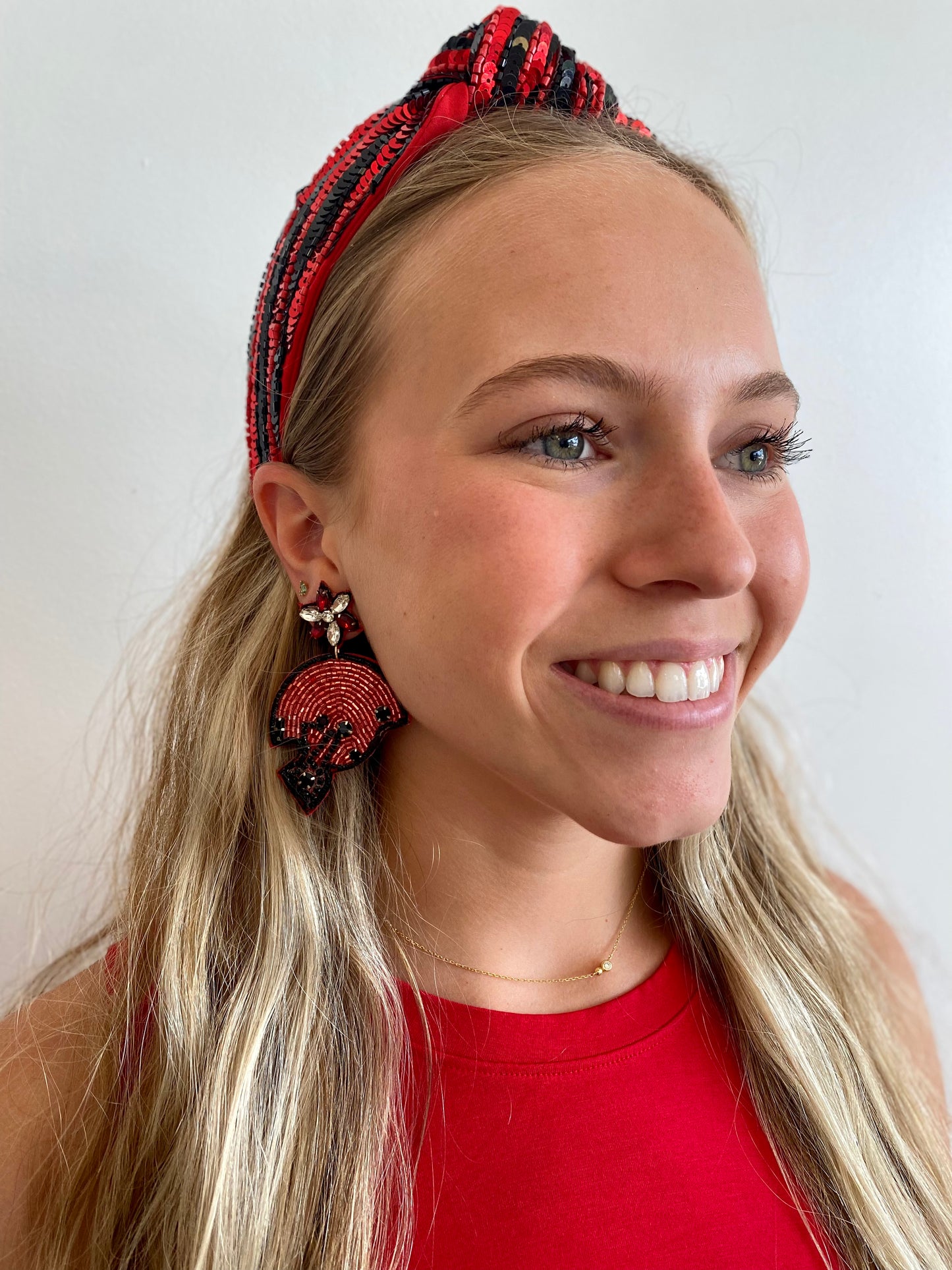 Red & Black Football Helmet Earrings