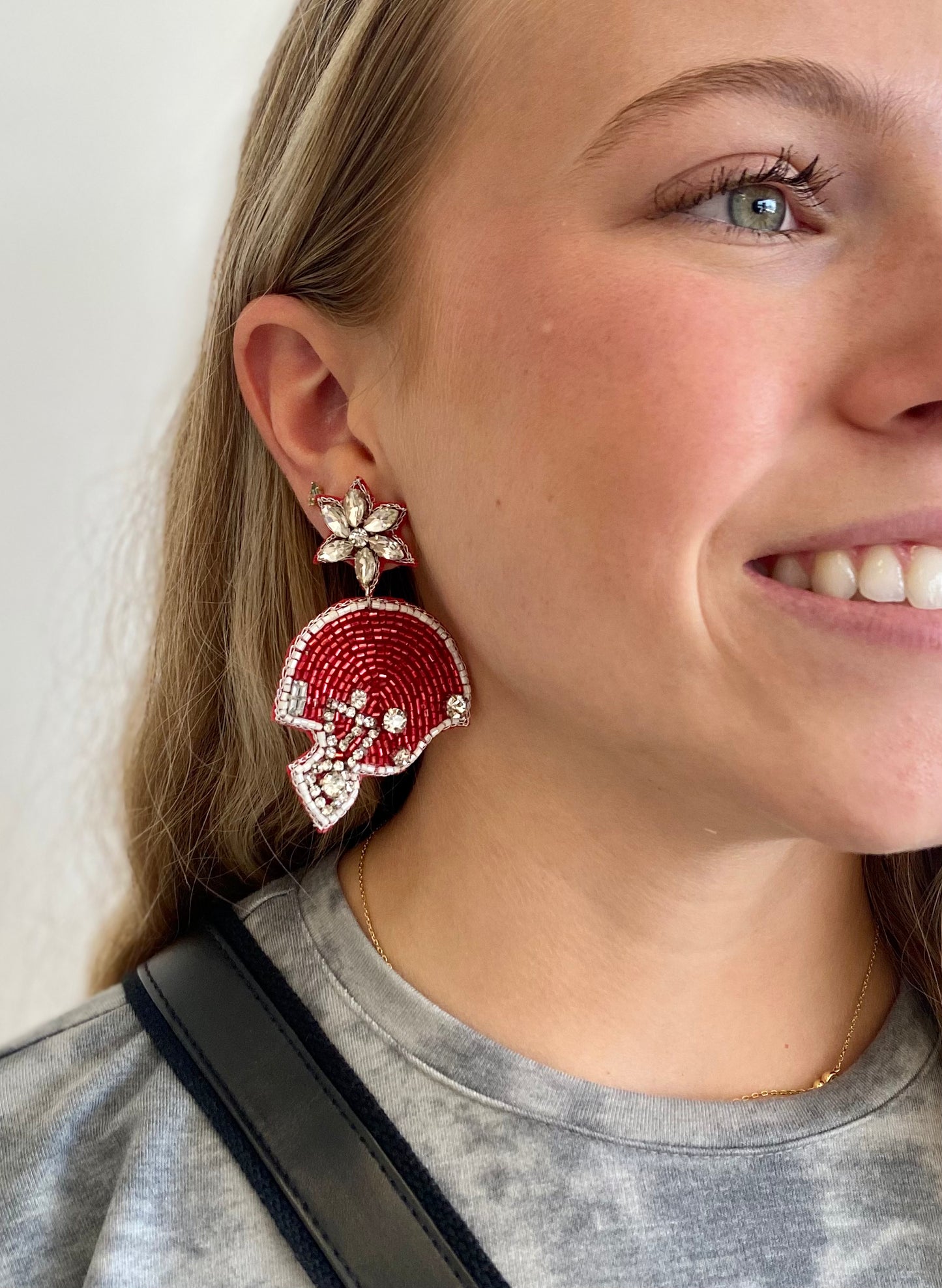 Red & White Football Helmet Earrings