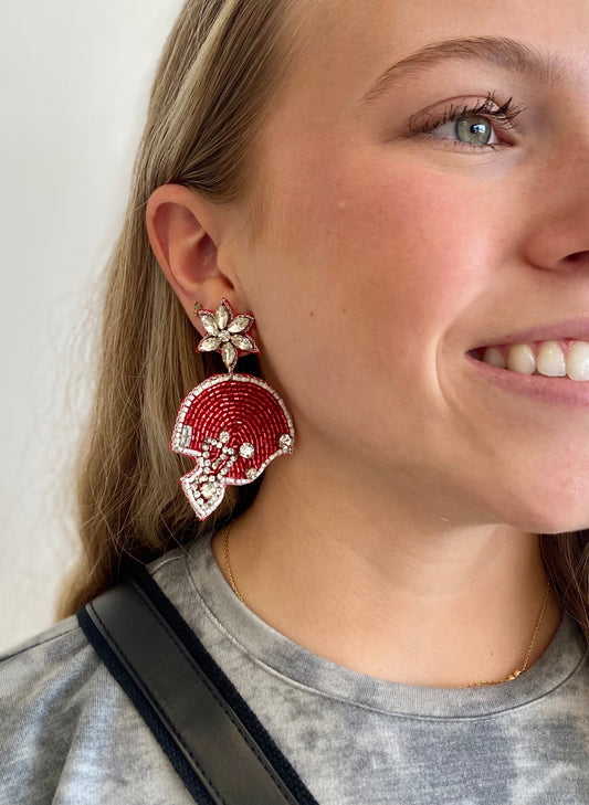 Red & White Football Helmet Earrings