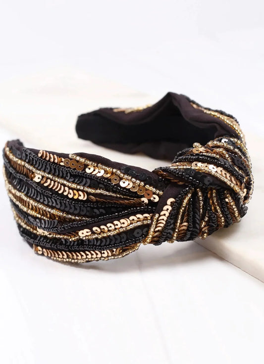 Black & Gold Striped Sequin Headband