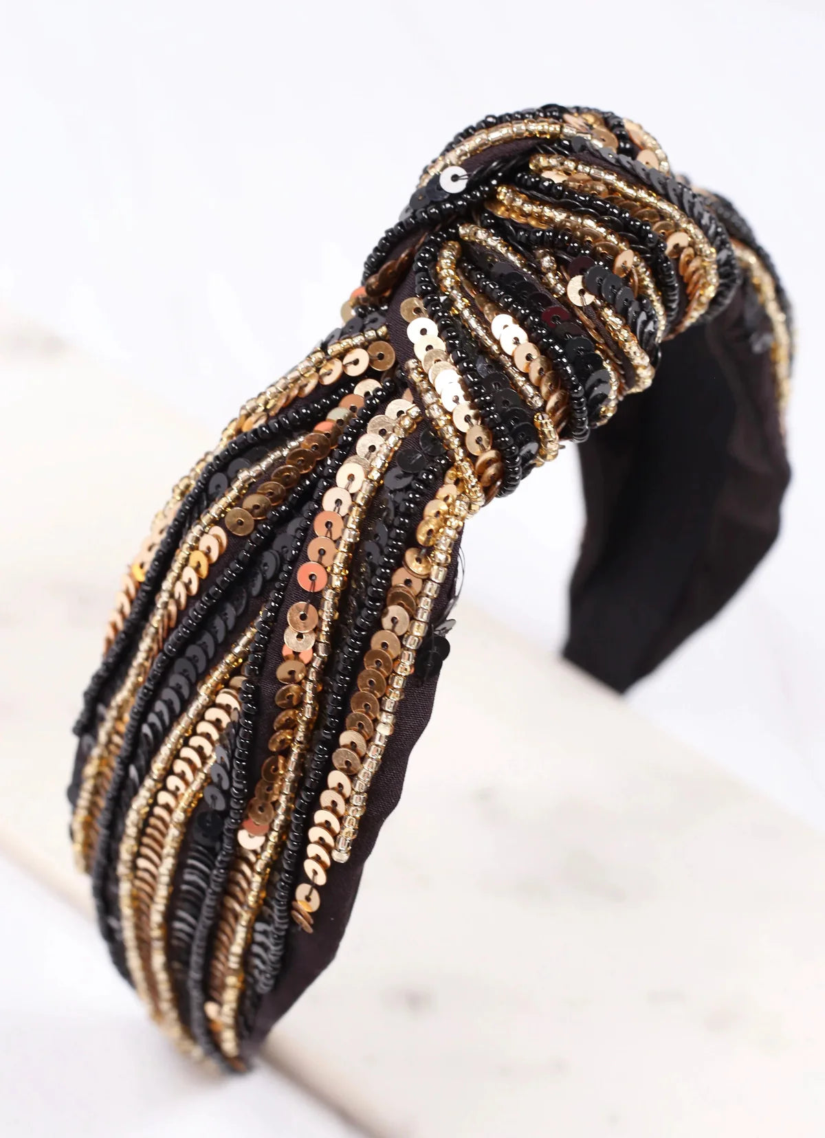 Black & Gold Striped Sequin Headband