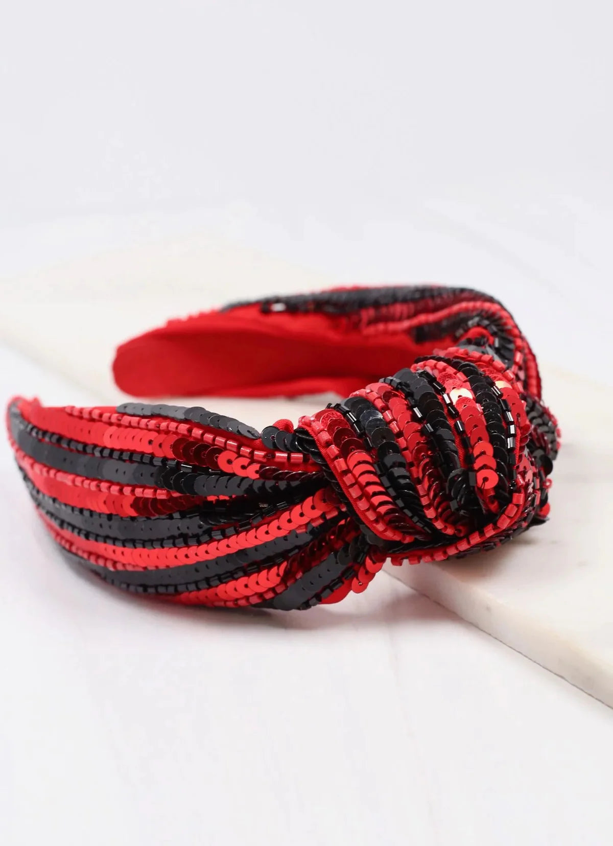 Black & Red Striped Sequin Headband