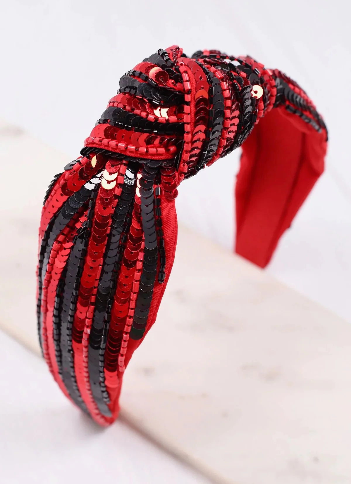 Black & Red Striped Sequin Headband