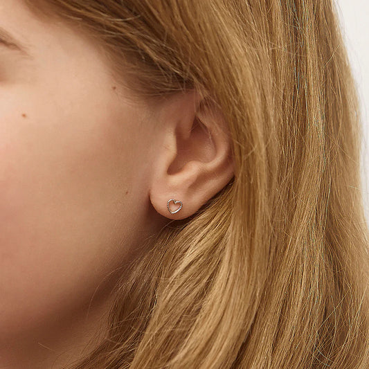 Tiny Open Textured Heart Girl Earrings