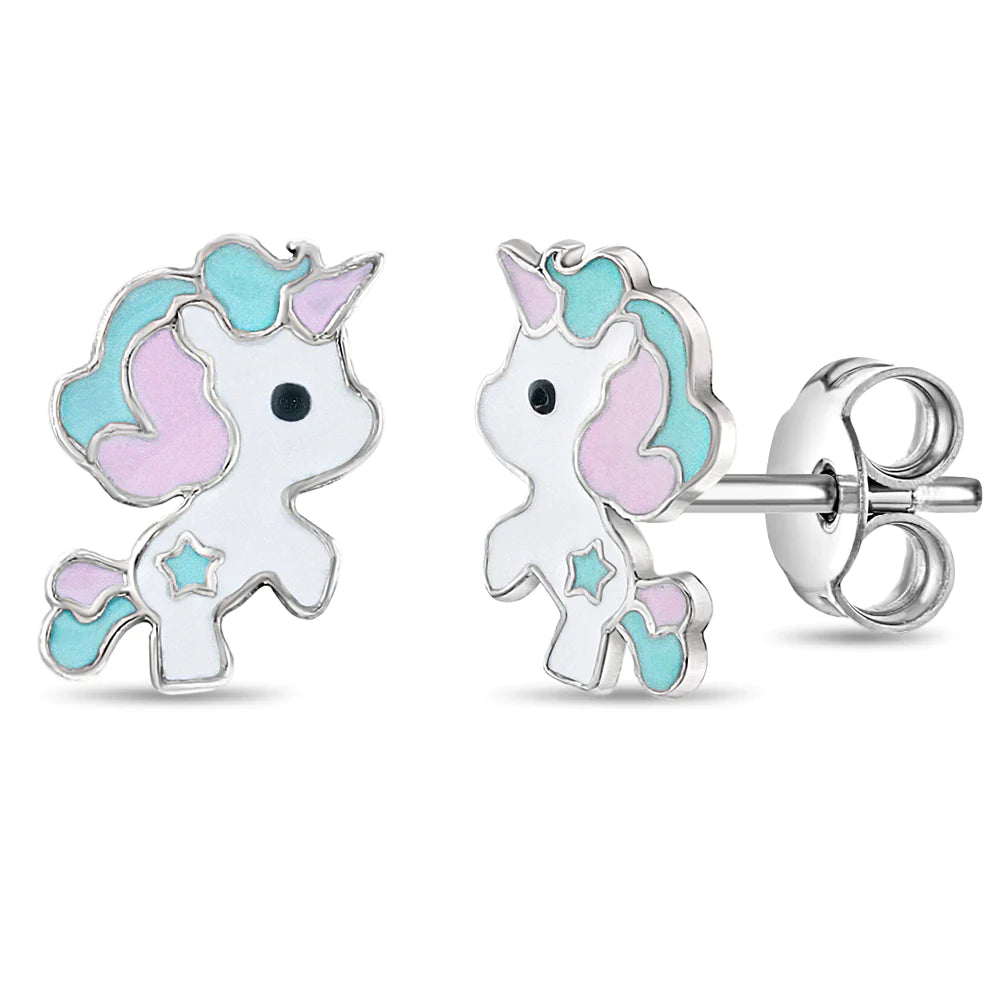 Pastel Enamel Unicorn Girl Earrings