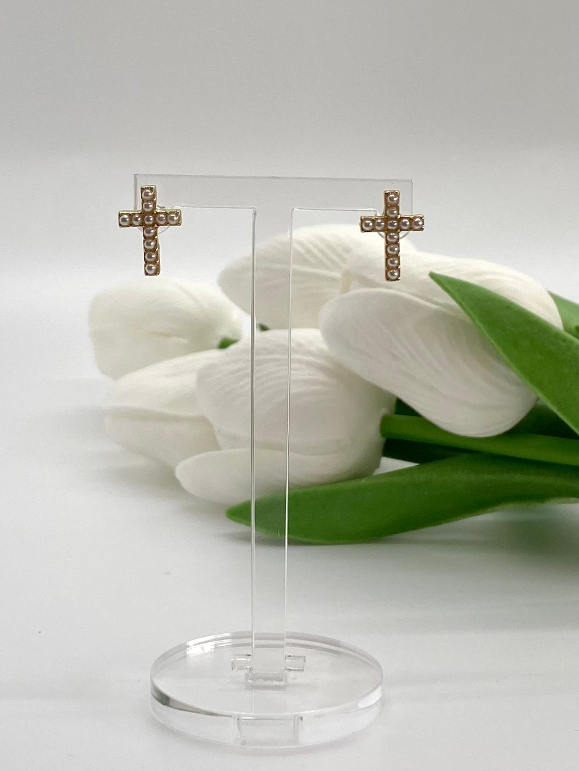 The Petite Pearly Cross Earrings