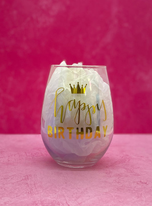 Happy Birthday Crown Wine Glass